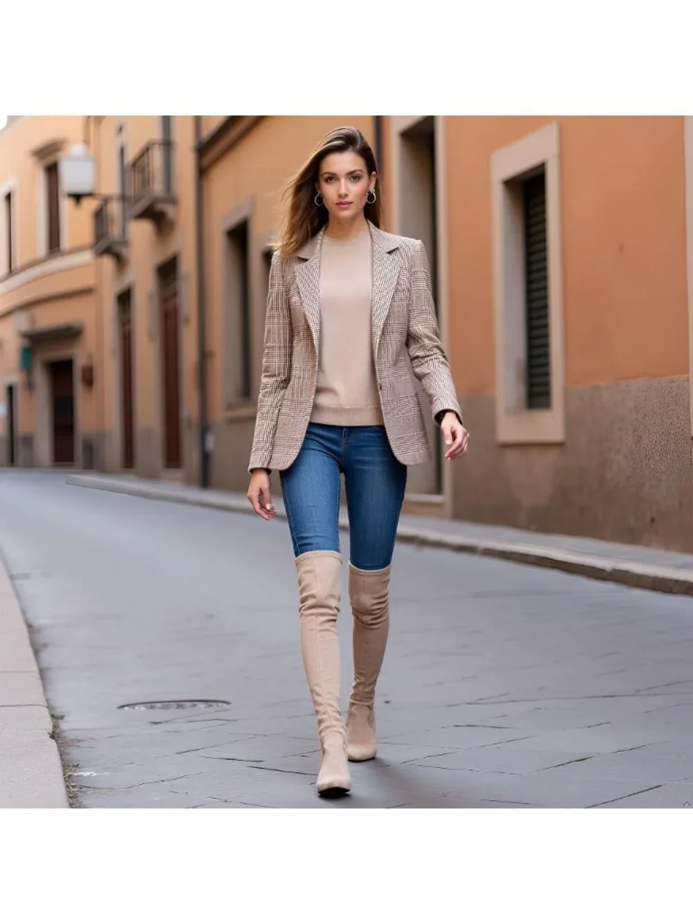 Women's Khaki Suede Pointed Toe Flat Comfort Over the Knee Thigh High Boots